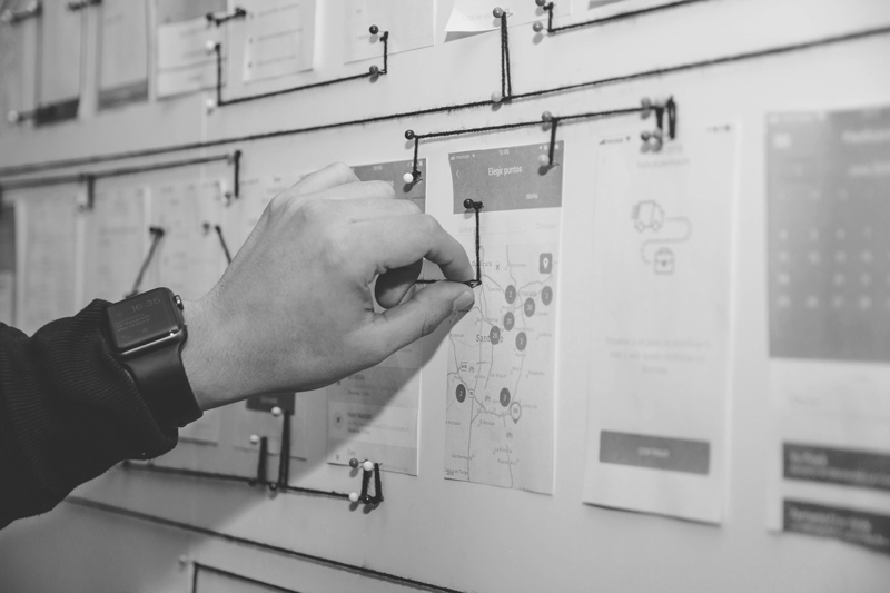 ui ux designer in charlotte working on a whiteboard with notes