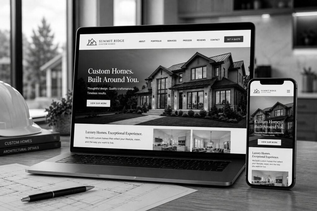 new home builder website design on a laptop