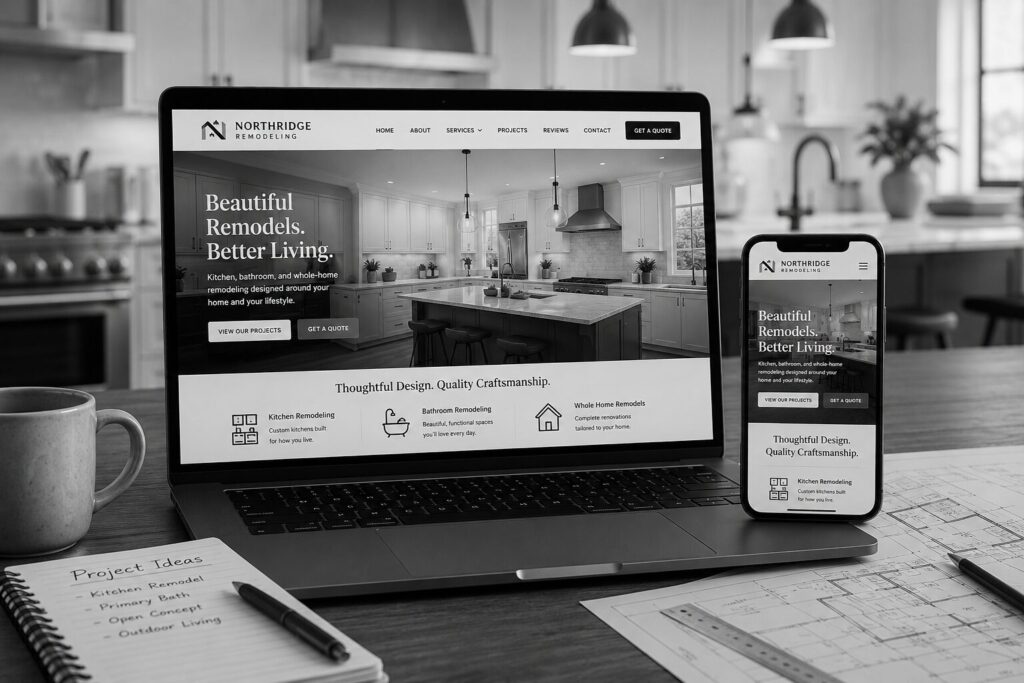 new remodeler website design on a laptop on a desk