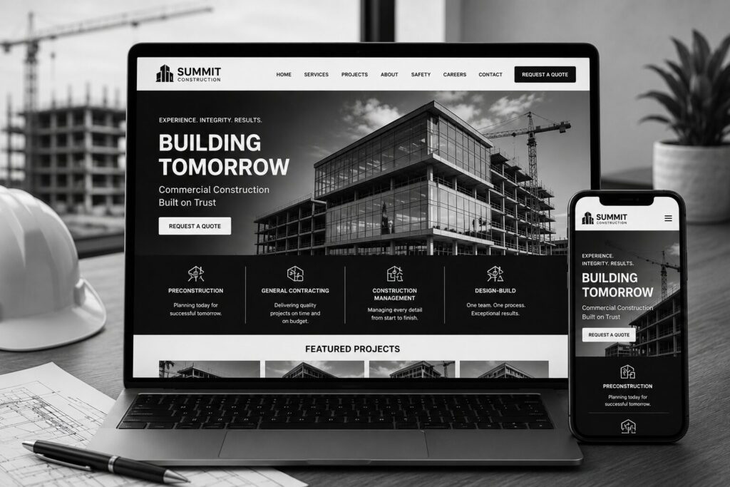 new construction website on a laptop