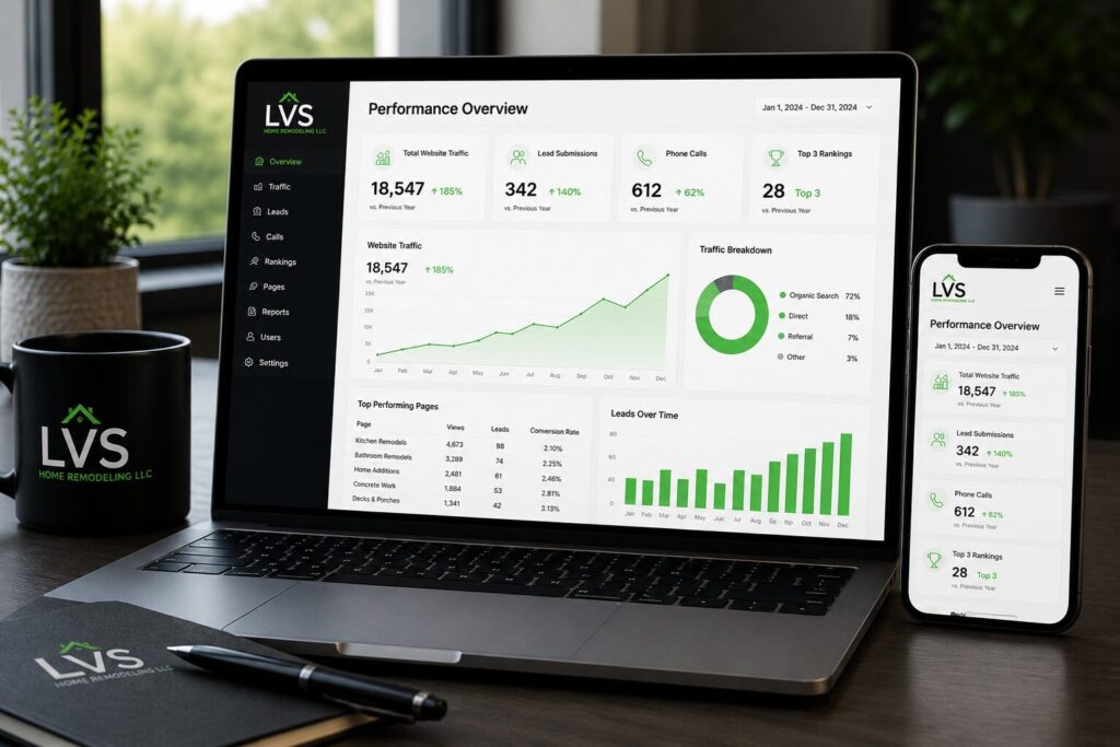 home remodeler website dashboard