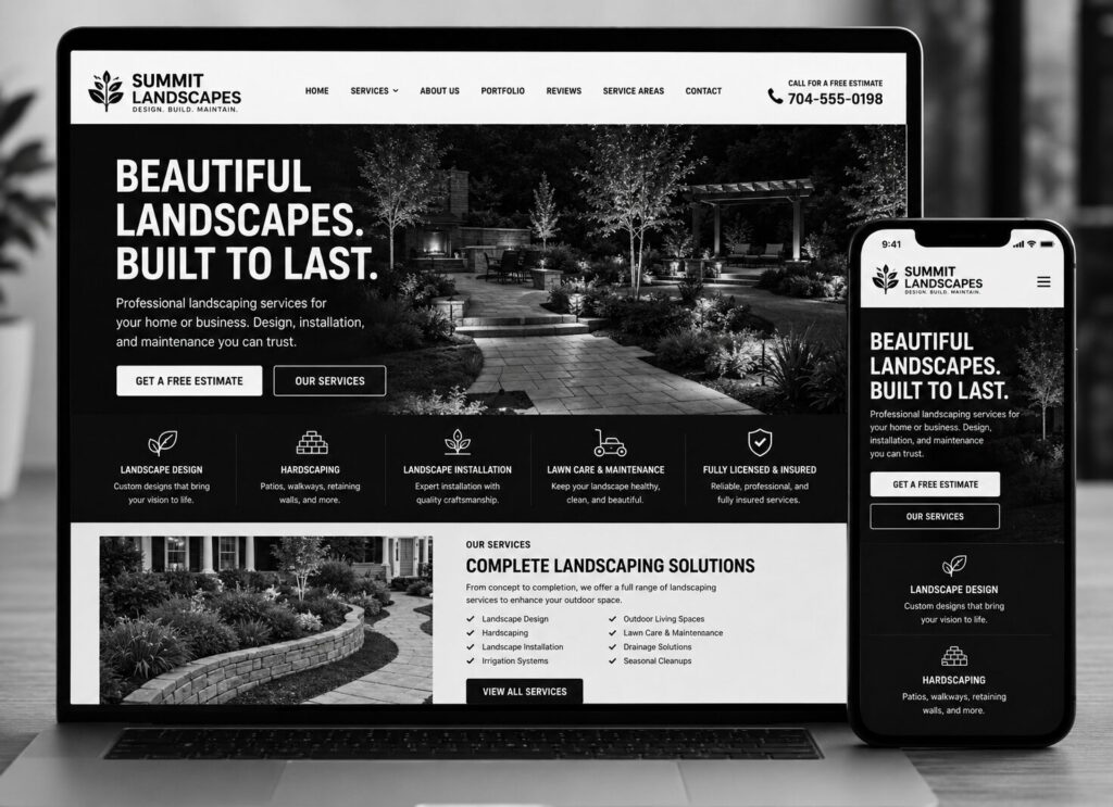 landscaping website on laptop and mobile