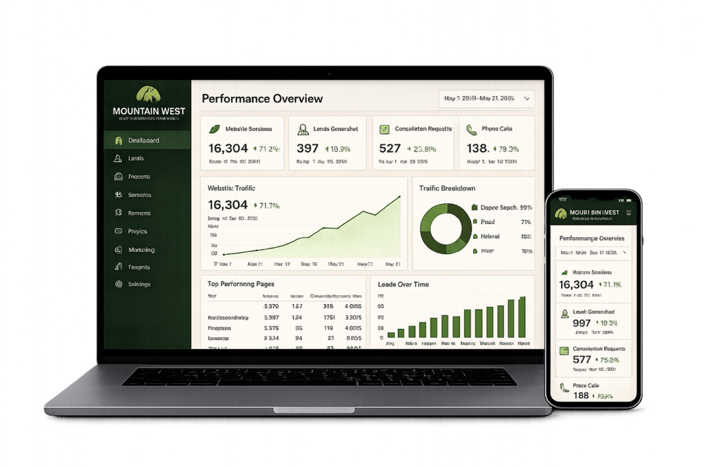 landscaping website design analytics dashboard