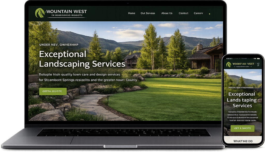 landscaping website design project with new landscaping website on a laptop and a phone