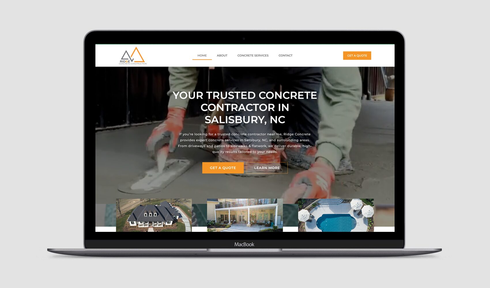 concrete construction website design project for Ridge Concrete Construction in Salisbury, NC