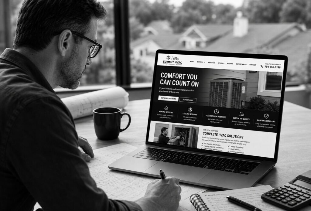 hvac business owner looking at his new hvac website