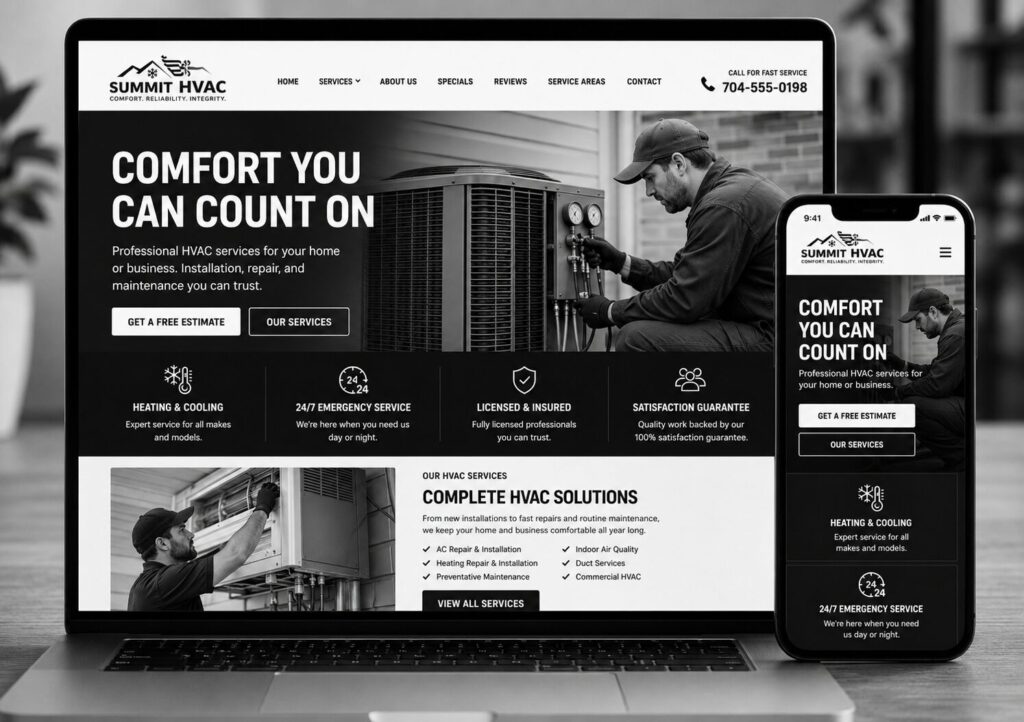 new hvac website on a laptop and phone