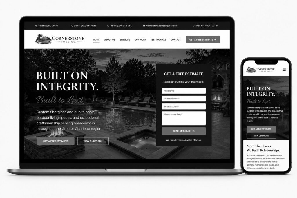 pool builder website for Cornerstone Pool Co. in Salisbury, NC