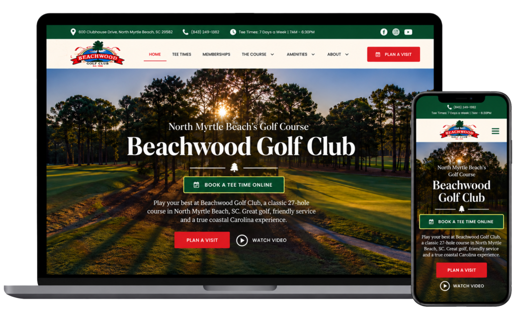 beachwood website on laptop and mobile representing golf course SEO case study
