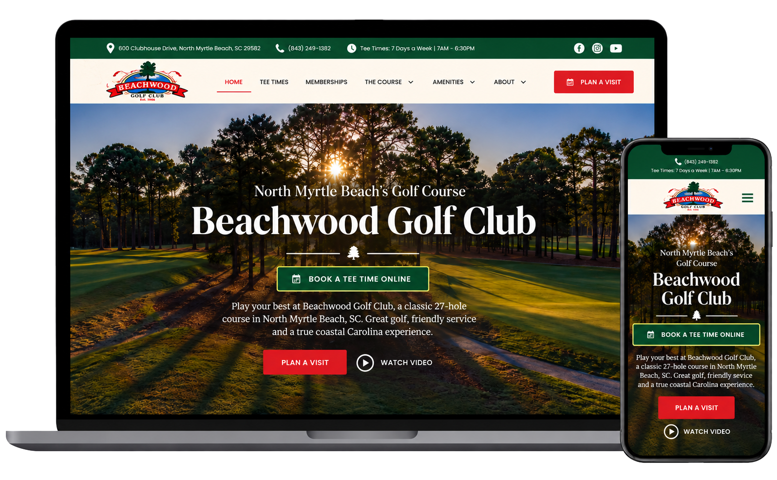 beachwood website on laptop and mobile representing golf course SEO case study