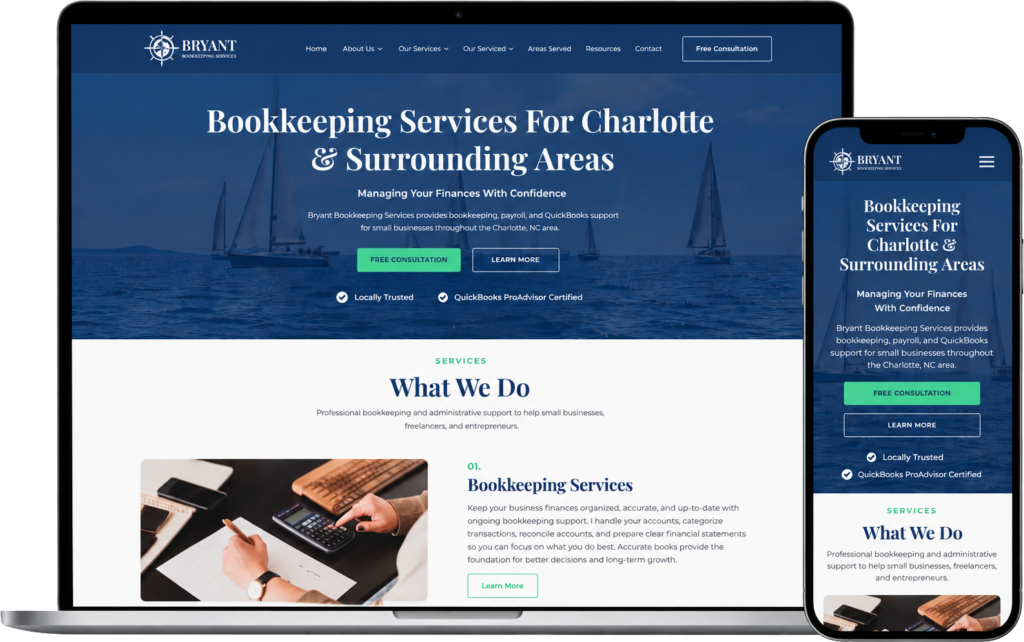 bryant bookkeeping website on a laptop and phone representing local SEO case study